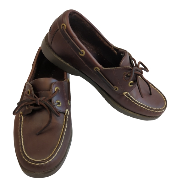 Rockport Shoes Rockport Perth Boat Deck Shoes Dark Brown Leather